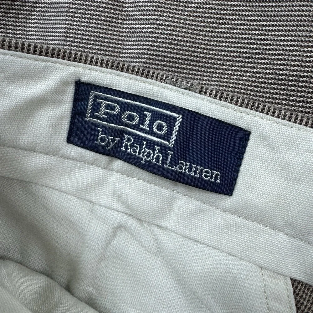 Polo Ralph Lauren 90s Double Pleated Brown Cotton Tickweave Trouser Size 32x28
